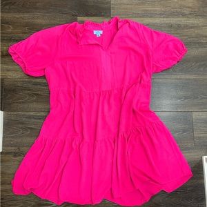 Super Flattering CeCe Hot Pink Tiered Dress with Ruffles around Neck-3X